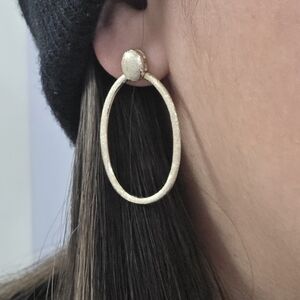 Gold Oval Hoop Drop Earrings - Women Jewelry